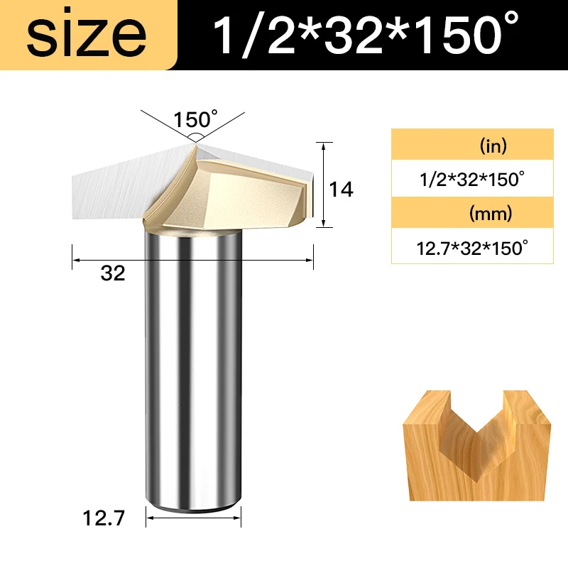 Tideway V Groove Router Bit 120 150 Degree Double Flutes Carving Bit Woodworking Tools Engraving Slotting Cutter for Wood CNC: 31mm