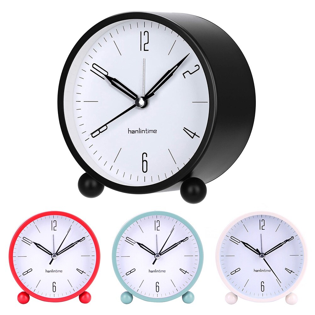4inch Metal Round Alarm Clock Quiet Desktop Bedroom Battery Operated Timepiece Round Silent Simple Timepiece Alarm Clock