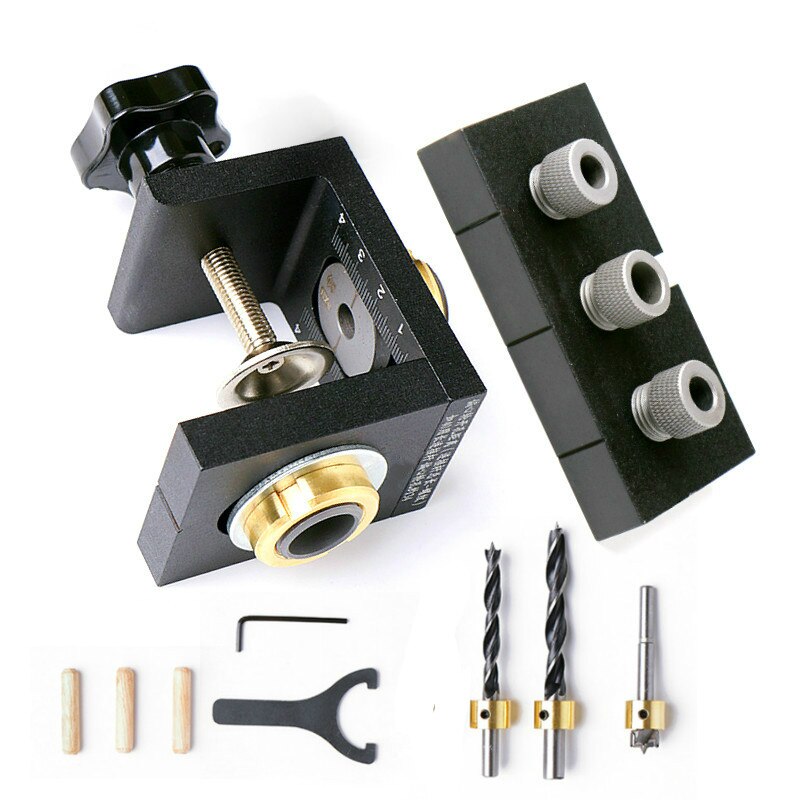 Træbearbejdning bore guide dyvel hul bore guide jig bore locator kit tømrer positioneringsværktøj m/ trinborebits: Sæt b