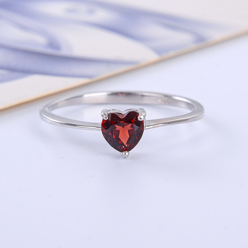 LeeChee 100% Natürliche Granat Ring 925 Sterling Silber Weinrot Edelstein FineJewelry für Frauen 0,5 ct Birthstone Herz-Förmigen: 4