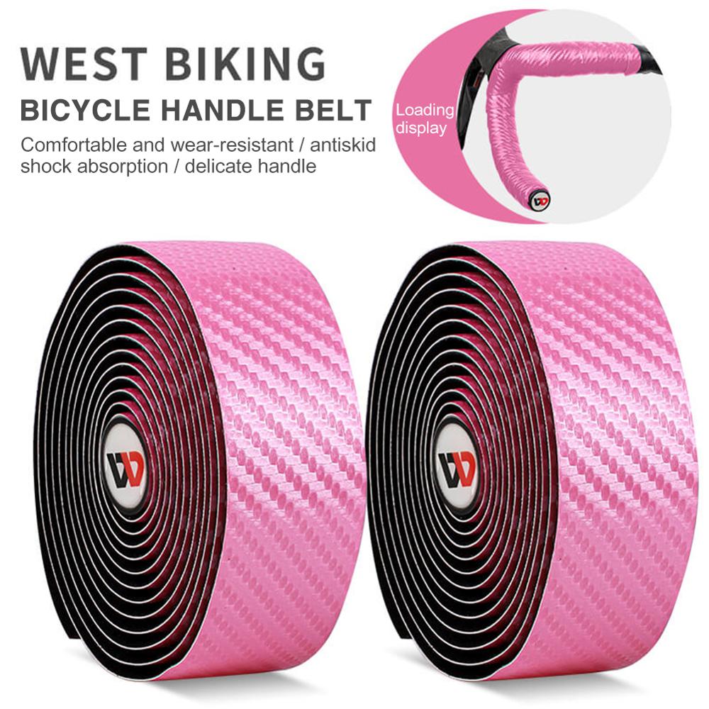 2 pièces vélo de route guidon sangle résistant à l'usure en cuir PU carbone impression barre de vélo poignées envelopper ensemble de ruban accessoires de vélo: pink