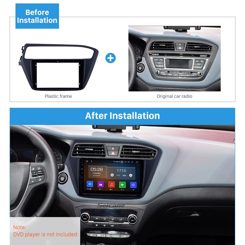 Seicane coche 2Din 9 "estéreo Fascia Auto Radio Panel Cover instalar Dash bisel ajuste Kit de montaje para HYUNDAI i20 LHD OEM NO brecha