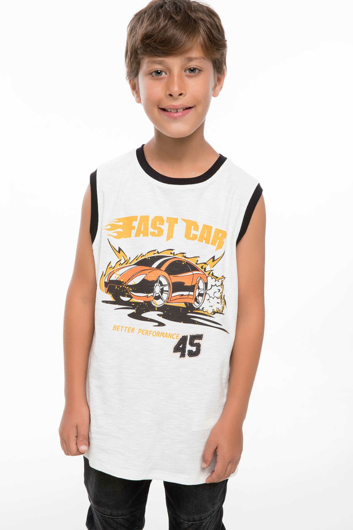 DeFacto Junge Sommer Ärmelloses Top Tees Jungen Bild Drucke Weiß T-Shirts Kinder Sportler Lange T-Shirts-J2048A618SM
