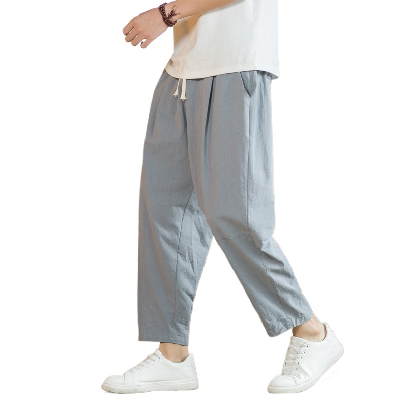 Neue männer Leinen Leichte Jogginghose Baumwolle Einfarbig Atmungs Jogger Männer ausgebeult Hosen Streetwear Lange Hosen Männer: 4XL / Armee Grün