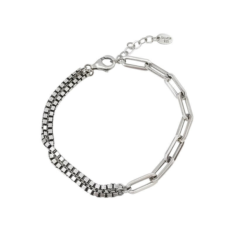 925 Sterling Silver Bracelet Box Chain Link Chain Splicing Bracelet Jewelry for Women Girls