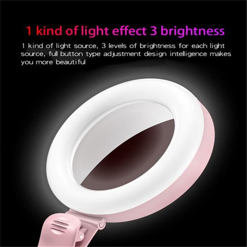 Portable Selfie Mirror LED Mobile Phone Light Photography HD Effect 3 Brightness Light Beauty Tools For Handphone Fill Light