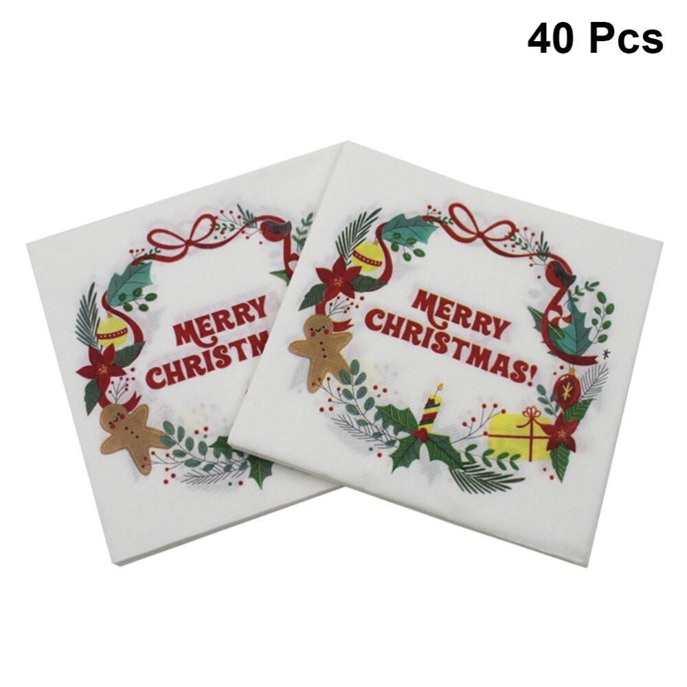 40 pcs Disposable Napkins Christmas Printed Decorative Tissue Paper Towel Party Supplies for Home Hotel