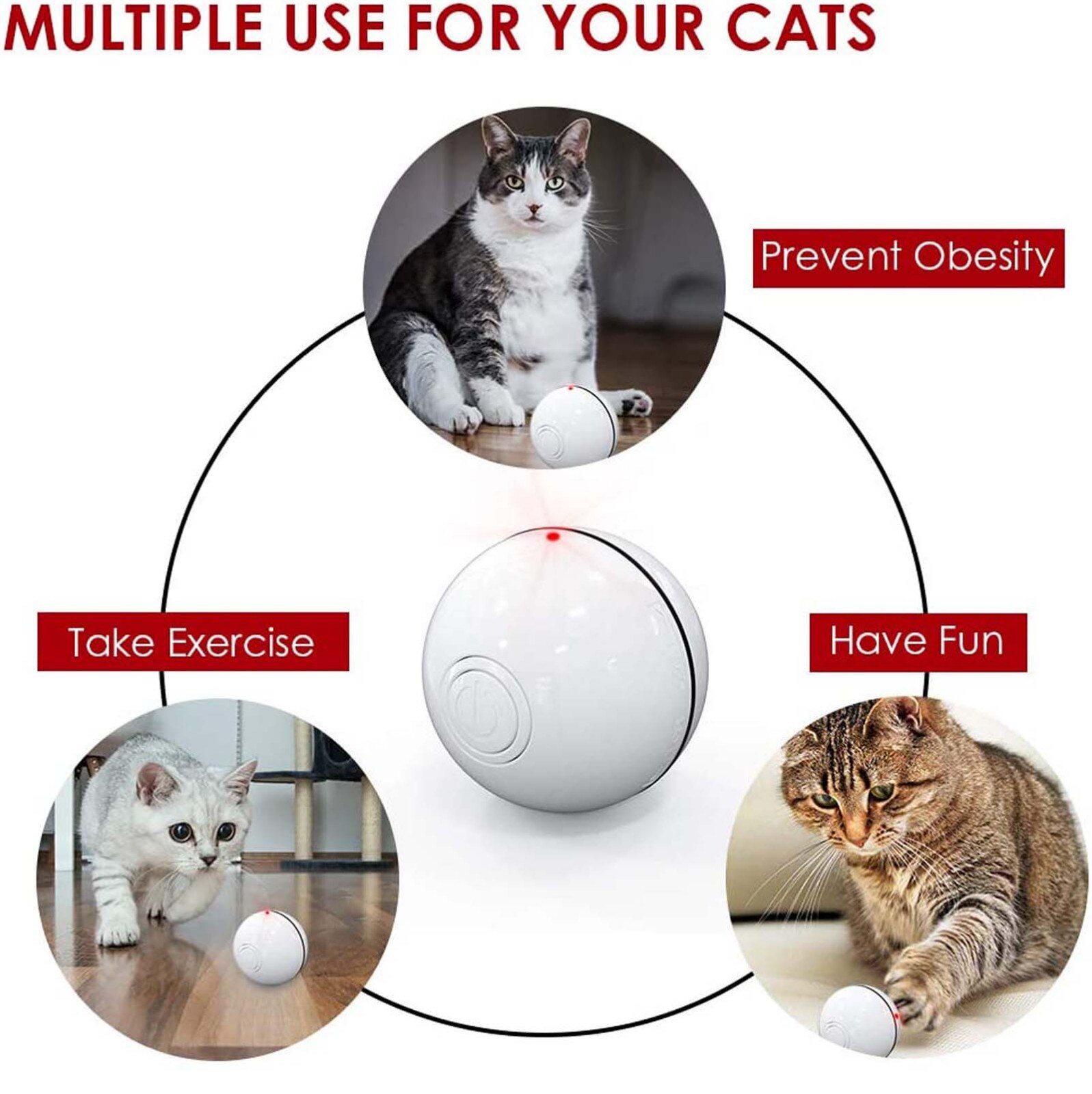 4 # Smart Interactieve Cat Toy 360 Graden Zelf Draaiende Bal Led Ligh Huisdieren Spelen Speelgoed Motion Activated Usb Oplaadbare huisdier Bal