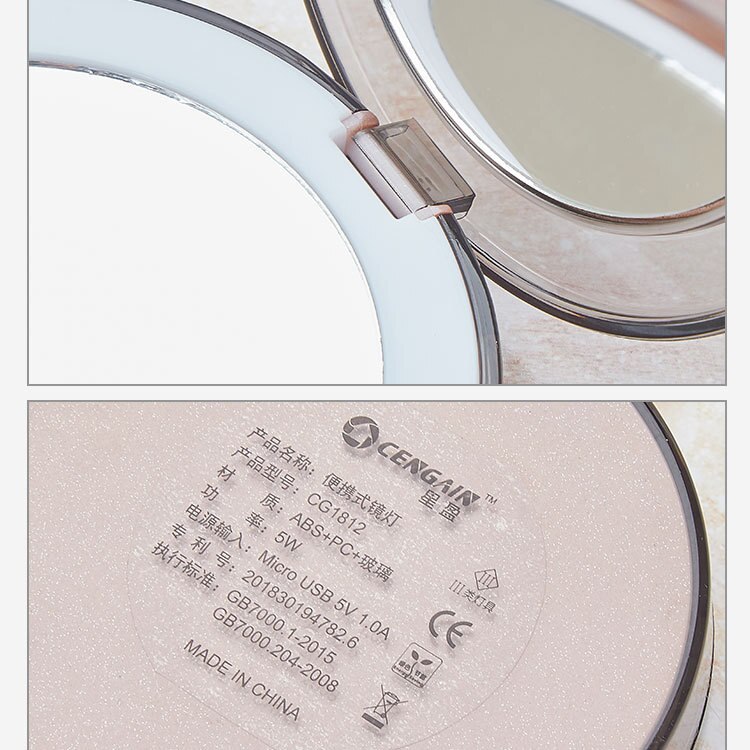 Espejo de maquillaje plegable con luz led 5 veces aumento espejo cosmético anillo de belleza espejo de luz foto Luz de relleno espejos pequeños