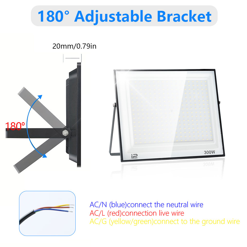 Projecteur LED IP66 AC175-265V 20W 30W 50W 70W 100W 150W200W300W, projecteur extérieur étanche en verre trempé pour éclairage de Garage