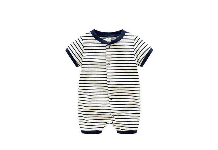 Bebê menino da marinha macacão gola coberta botão roupas de bebê marinheiro listrado crianças macacões de manga curta crianças macacão: Dark Blue / 12 m