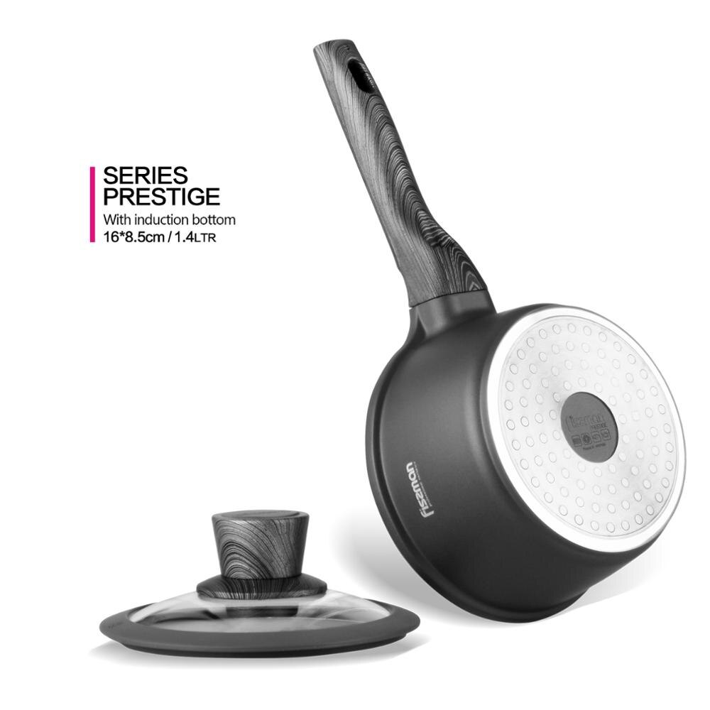 Fissman 16cm grydeske greblon  c3 granit nonstick belægning aluminium induktionskomfur gryde med glas låg