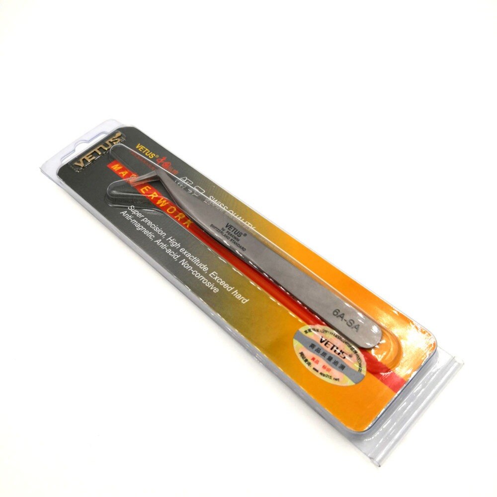 Pinzas VETUS SA, de acero inoxidable, antimagnéticas, antiácido, anticorrosión para extensiones de pestañas, herramientas de reparación de laboratorio
