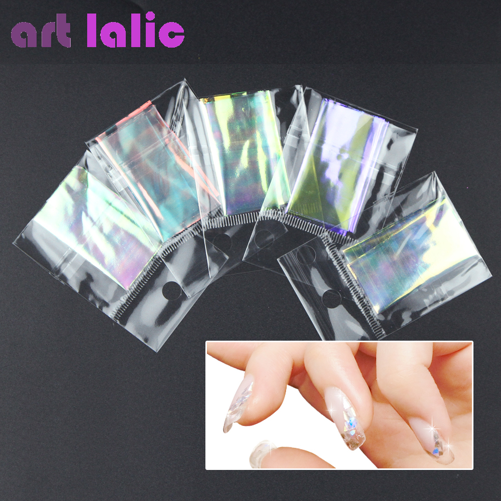 5 Vellen 3D Holografische Sterrenhemel Glitter Folie Vinger Nail Art Sticker Regenboog Spiegel Stencil Decal Diy Manicure Tools