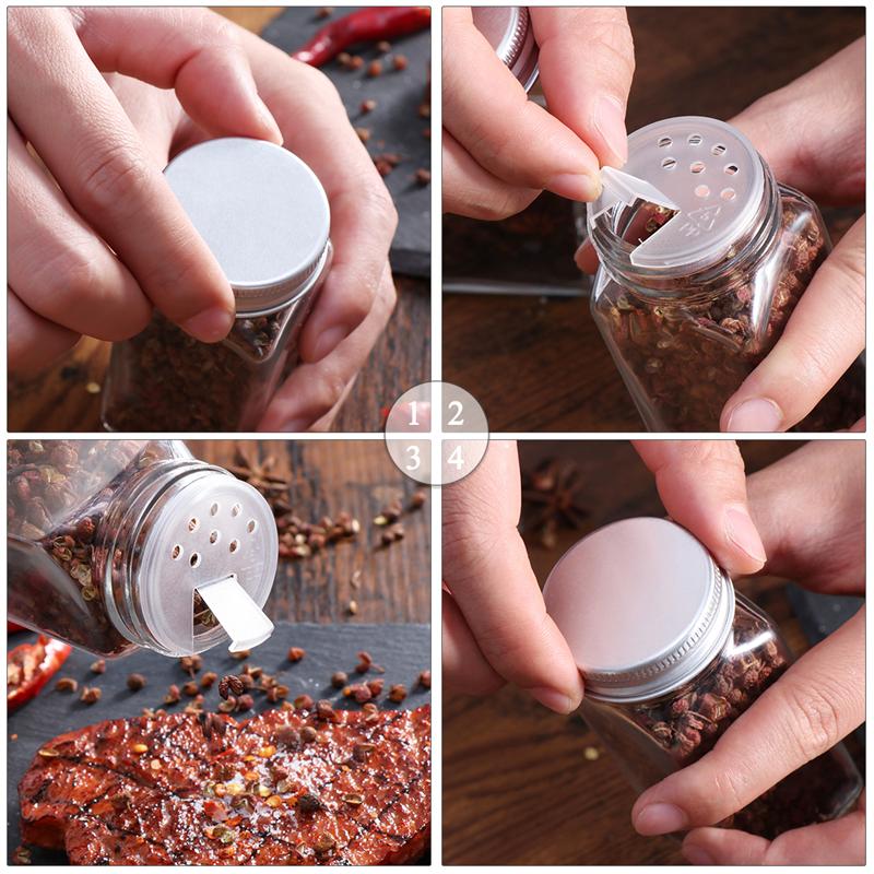 12 Uds. Tarros para especias, recipientes cuadrados de vidrio, botella para condimentos, botellas de cocina y exteriores para acampar, envases para condimentos con tapa