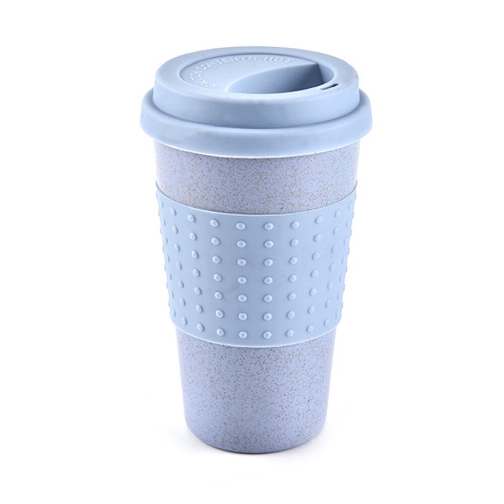 Tarwe Stro Plastic Koffie Cups Reizen Koffie Mok Met Deksel Reizen Gaan Cup Portable voor Outdoor Camping Wandelen picknick: Blauw