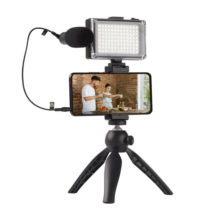 Draagbare Reizen Schieten Beauty Mobiele Telefoon Houder Microfoon Vullen Licht Vloging Kit Schieten Vlog Live-uitzending Set