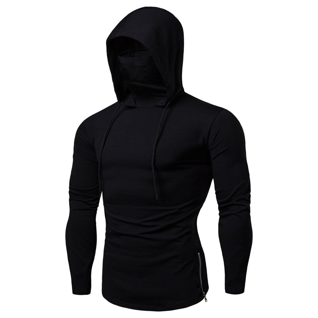 Heren Gym Dunne Hoodie Lange Mouw Truien Met Masker Sweatshirt Casual Splice Grote Open Gevorkte Masker Hoodie Sweatshirt Hooded tops