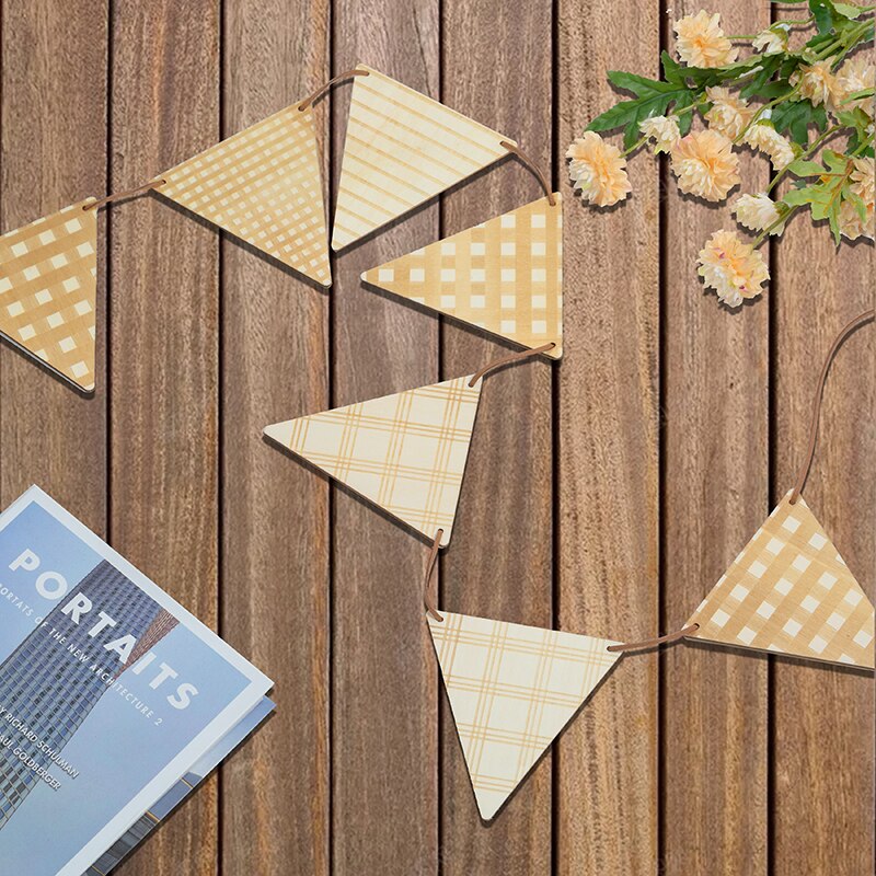 Wooden Triangle Flag Birthday Party Bunting Banner Wall Hanging Garland Photo Props Home Bedroom Nursery Decoration
