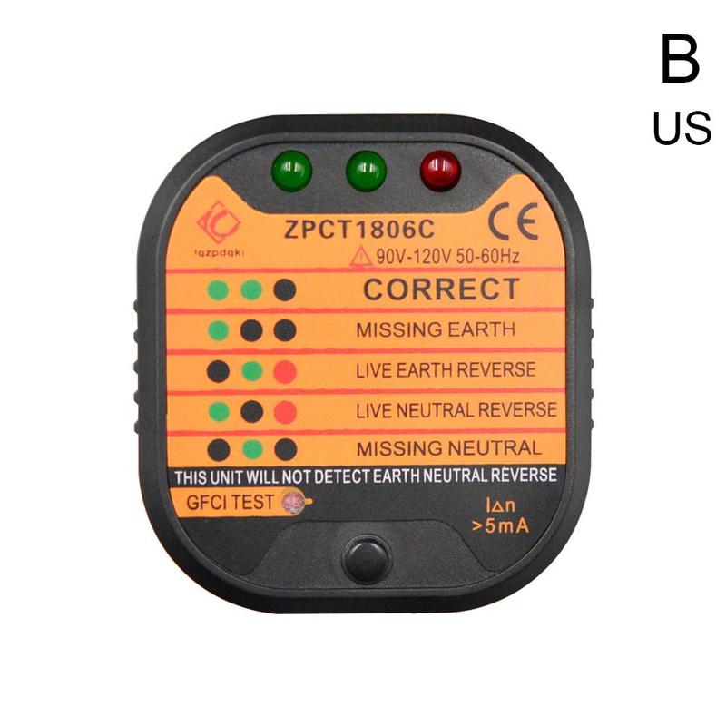 AST01 Electric Socket Tester EU Plug US UK AU RCD GFCI Test Outlet Ground Zero Line Plug Polarity Phase wire Wall check: US