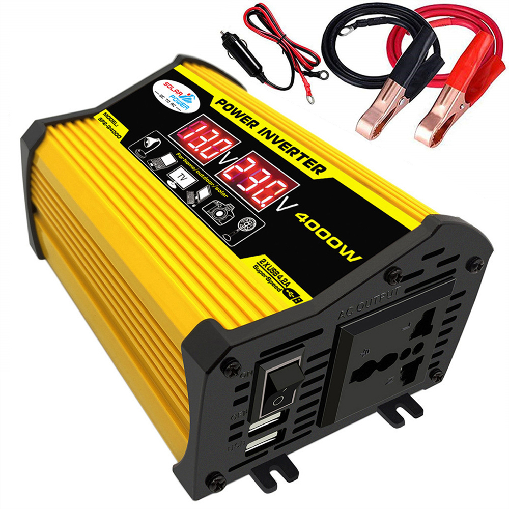 Portable Inverter Car Power Inverters DC12Volt To AC110/220Volt Transformer 4000W Modified SineWave Inverter USB Auto Inverters: WHITE