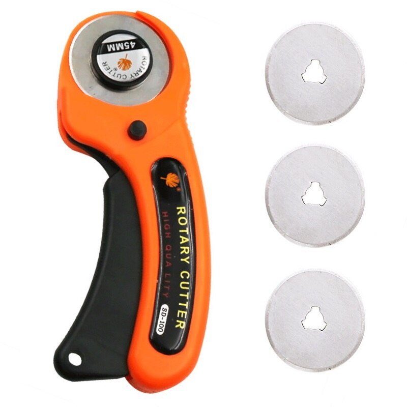 45mm Leather craft Rotary Cutter Leather Cutting Tool Leather Craft Fabric Circular Blade Knife DIY Patchwork Sewing Quilting: Suit-Orange