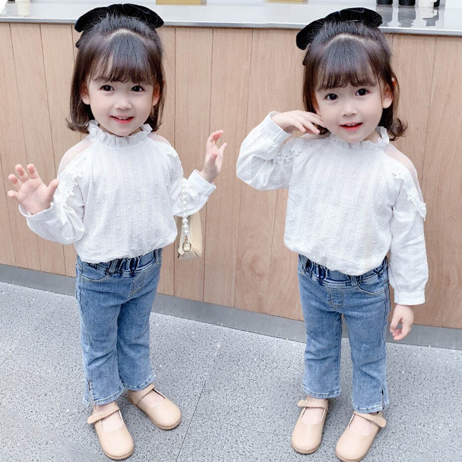 Blusa de encaje con volantes para niñas pequeñas, ropa informal