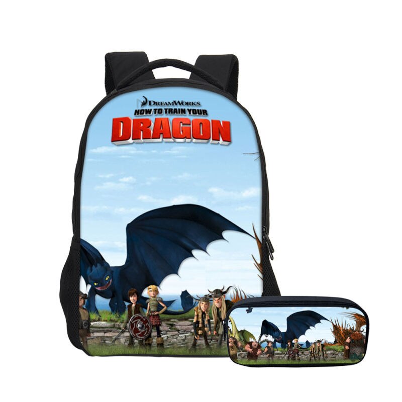 2 unids/set mochila con estampado de furia ligera sin dientes + estuche para lápices cómo entrenar tu mochila de dibujos animados de dragón mochila de viaje para hombre: 10