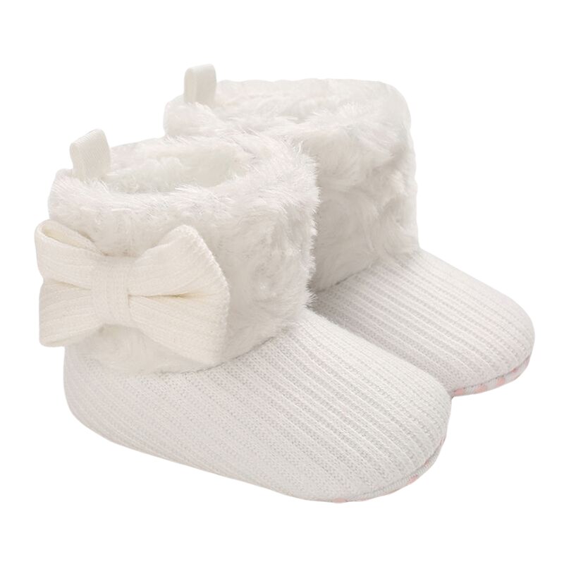 Automne hiver bébé filles garçons bottes chaudes belle solide nœud capuche mi-mollet hauteur plat avec talon bébé chaussures 5 couleurs: WHITE / 13-18 mois