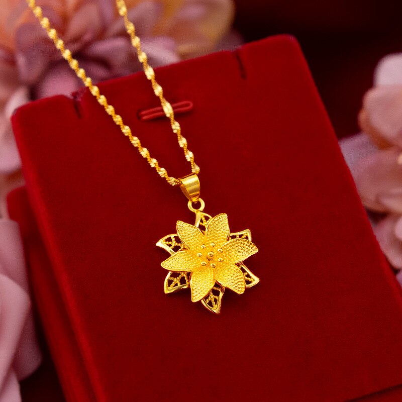 Puur 18K Geel Gouden Ketting Hanger Vrouwen Charme Gouden Ketting Luxe Sieraden voor Vrouwen Kleine Bloem Hanger voor Kerstcadeaus