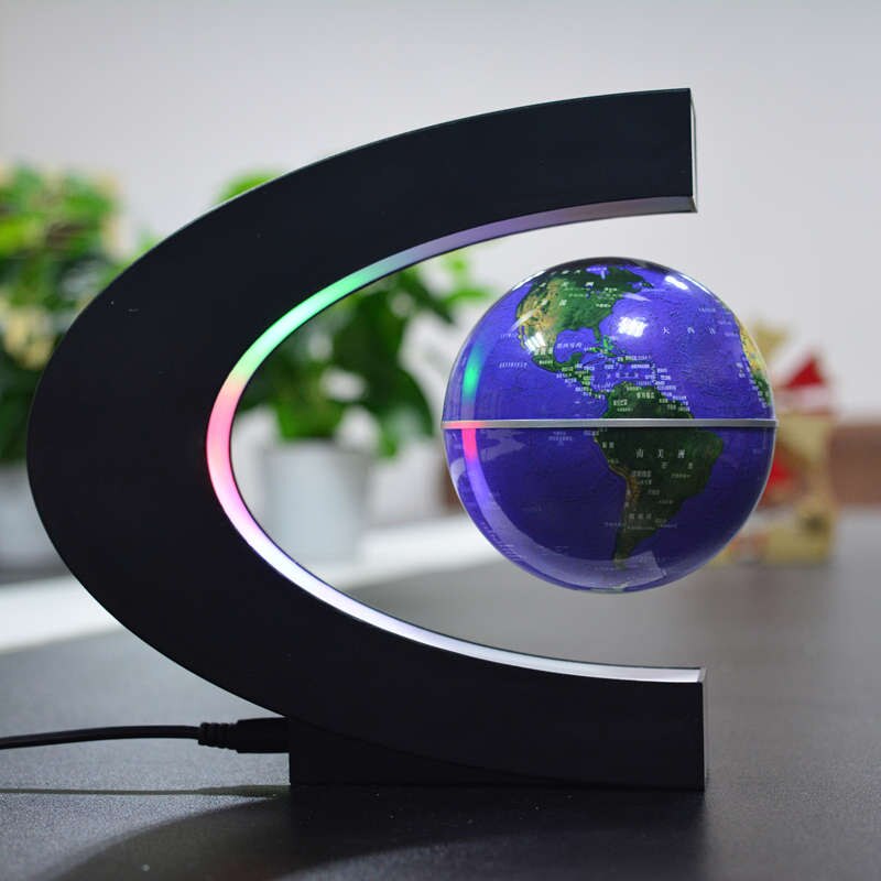 Magnetisk flydende globus verdenskort levitation led maglev svævende dekor 3.5 ": Blå