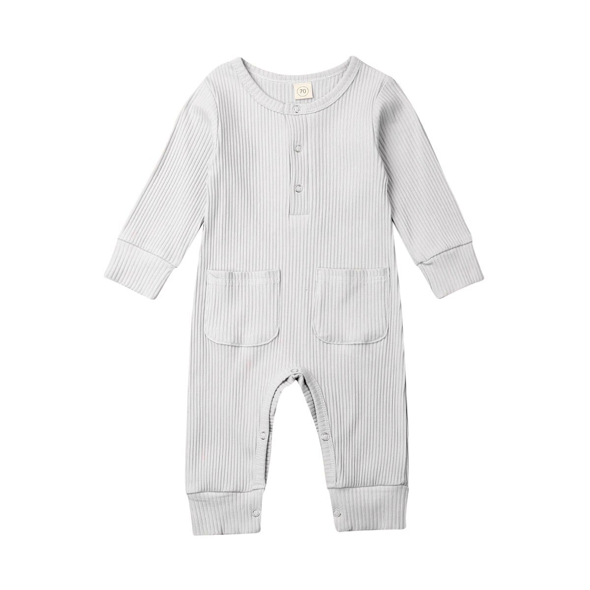 Pudcoco bebê recém-nascido menino menina macacão crianças outono roupas de malha algodão manga longa soild macacão roupas pijamas playsuit: Cinza / 6 m