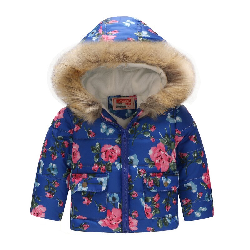 Kids Faux Fur Down Kraag Parka Jassen Voor Meisjes Jongens Winter Warming Bloemen Patroon Hooded Uitloper Jassen Kinderkleding