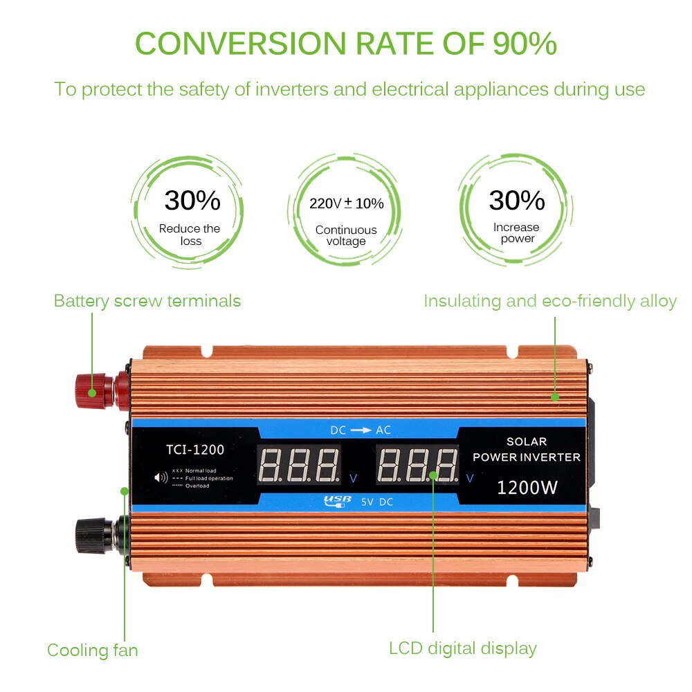 Onever DC 12V a AC 220V 1200W Inverter per auto trasformatore adattatore convertitore di tensione 12v a 220v caricabatterie per auto volt Display