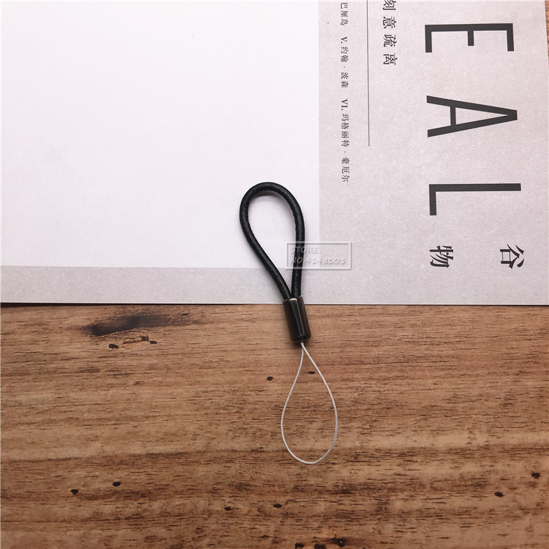 Leacther Lanyard-Vintage Leather Key Chain with Lanyard Mobile Phone Straps Strap Wrist Rope Phone for USB Flash Drives Keys: black 5.5cm
