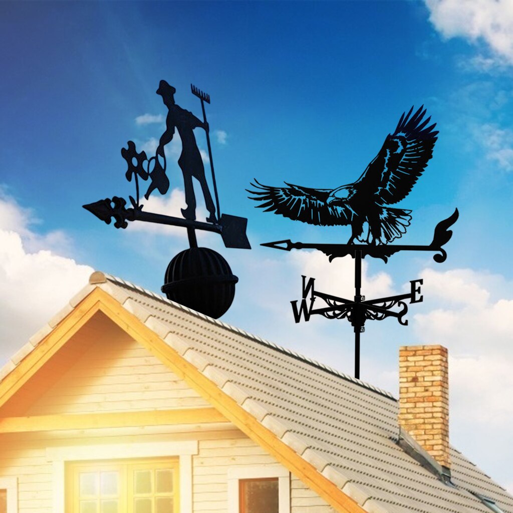 Wind Vane Weather Vane Black Garden Mount Yard Stake, Stainless Steel Weather Vane Farm Scene