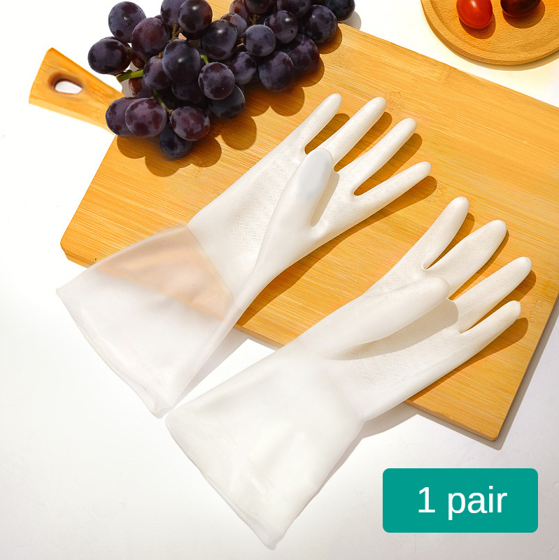 Gants en caoutchouc pour femmes, cuisine, vêtements de lavage épais, vaisselle, ménage étanche, durables, Plus des gants en Latex de velours: White 085 models