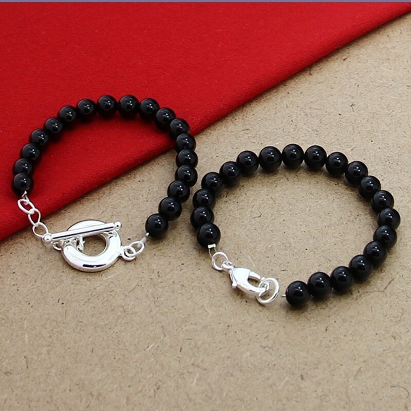 Prijs 925 Zilveren Sieraden Sets Zwarte Parel Armband Sets Voor Vrouwen Mannen Wedding Beste