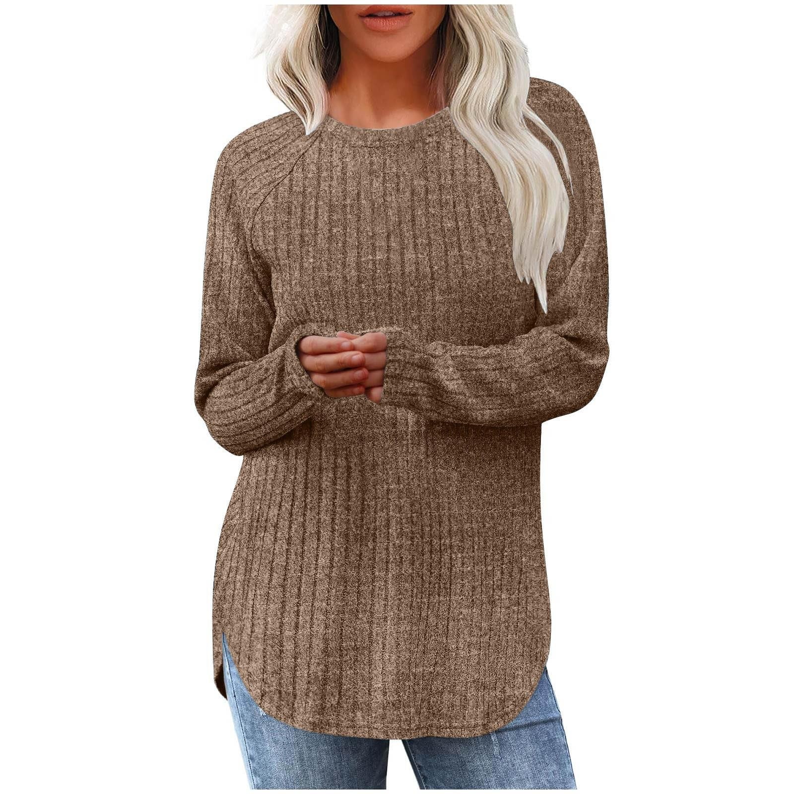 Sweat-shirts pour femmes à manches longues col rond pull décontracté solide tunique hauts femmes sweats femmes vêtements d'hiver liquidation