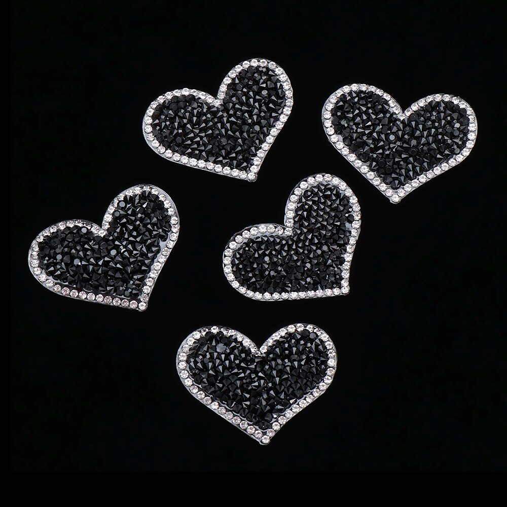 5 Stks/pak Zwart Liefde Hart Melt Boren Strass Parches Ropa Iron On Patches Transfert Thermocollants Diy Craft