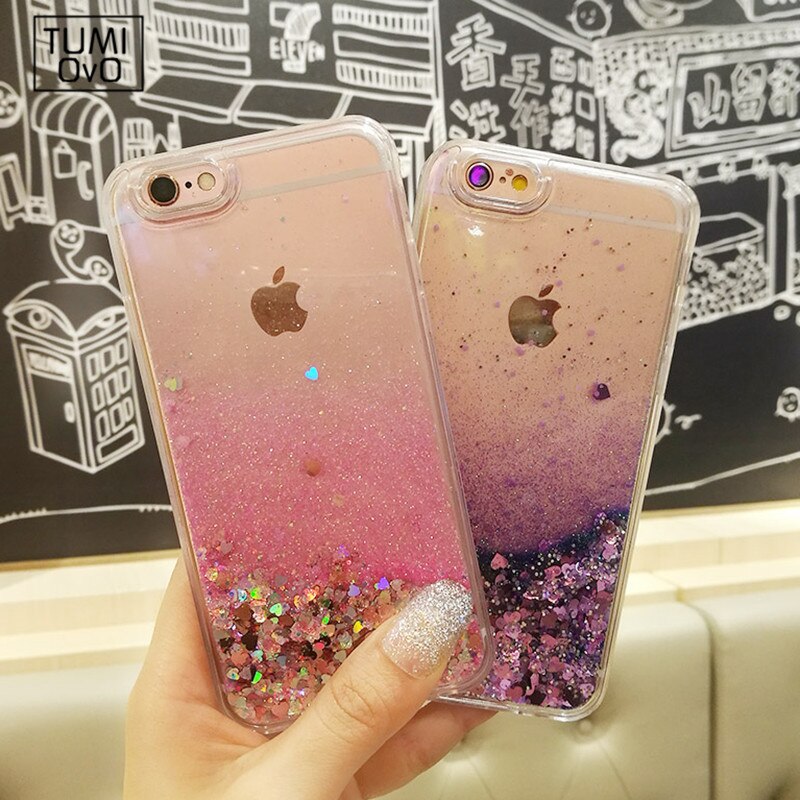 Nouvelles amours coeur paillettes étoiles dynamique liquide Quicksand souple téléphone coque arrière pour iPhone 6 6S 6plus 7 7plus 5 5S 5SE