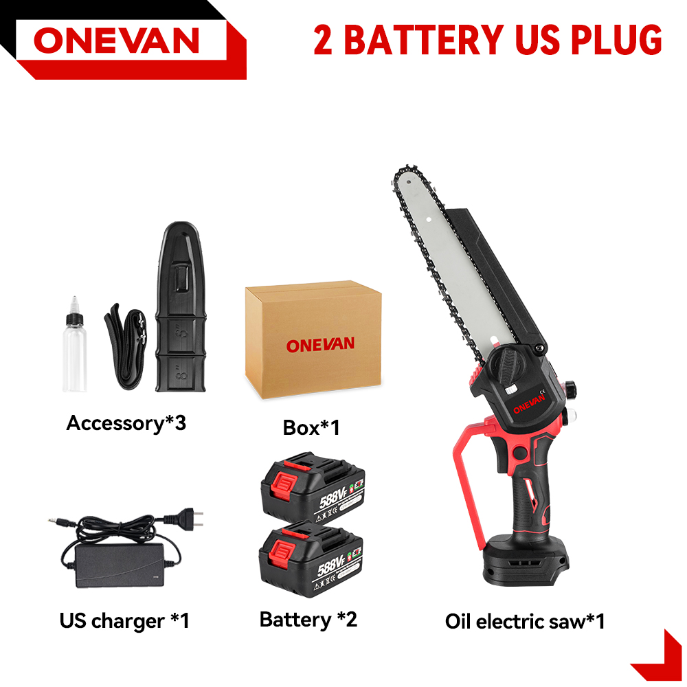 ONEVAN Bürstenlose 8-Zoll-Elektrosäge, automatischer Öler, tragbare Garten-Beschneidungskettensäge, Holzbearbeitungswerkzeug für Makita 18 V-Batterie