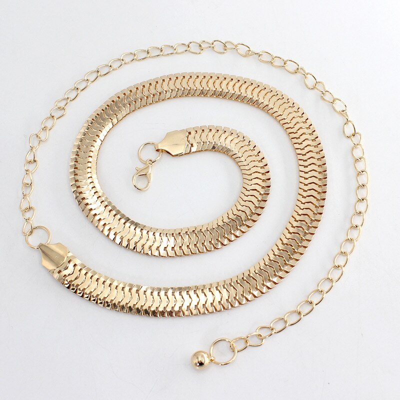 MELLIEX Damesriem, kettingriem van metaal, modieus, elegant, verstelbare riem, smalle tailleriem voor jeansjurk (goud/zilver), Goud, 130