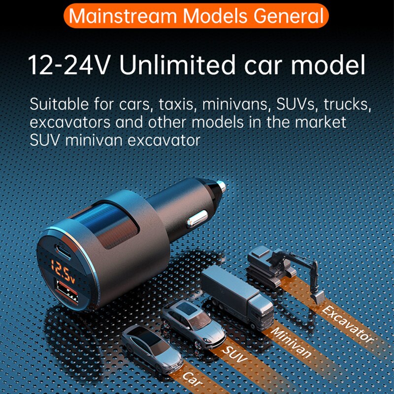 Car charger 65W super flash charging car mobile phone charger usb-c type-C PD fast charging qc3.0 USB cigarette lighter splitter