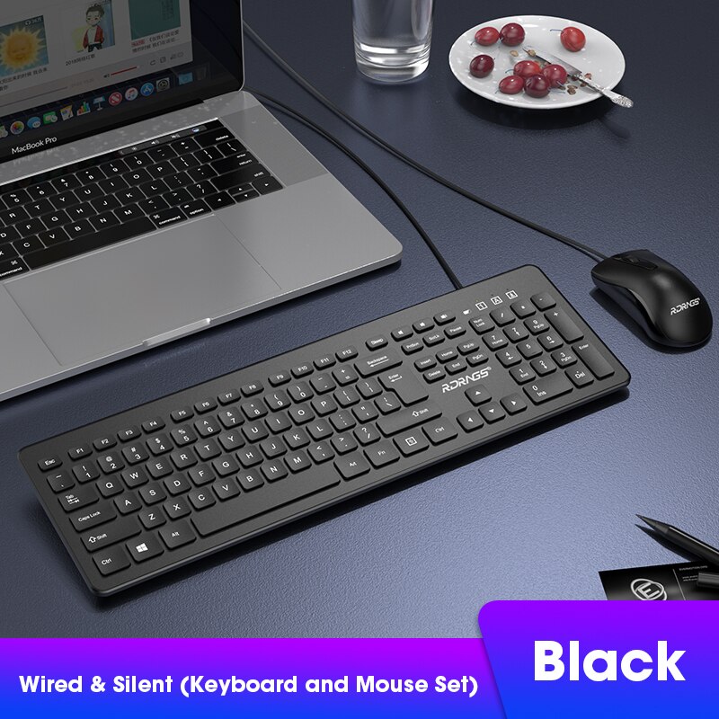 Silent Keyboard and Mouse Set Wired Ergonomic Mute Keycap Office Gaming USB Full-size Keyboard Mouse Combo Desktop PC Keyboard
