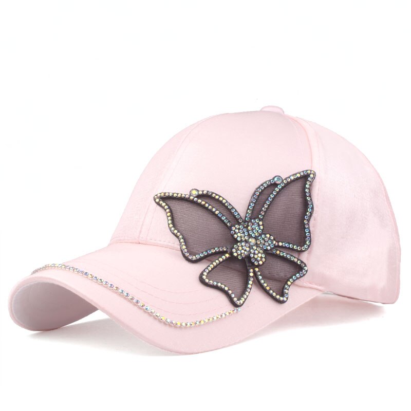 [yarbuu] black butterfly baseballkasket piger og kvinder snapback hip hop solhat rhinestone casquett: Lyserød