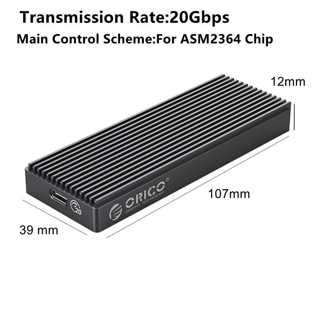 ORICO M2PAC3-G20 20Gbps High Speed Mobile External Hard Drive Enclosure USB 3.2 Type-C M.2 NVMe M Key B+M Key Solid State Case