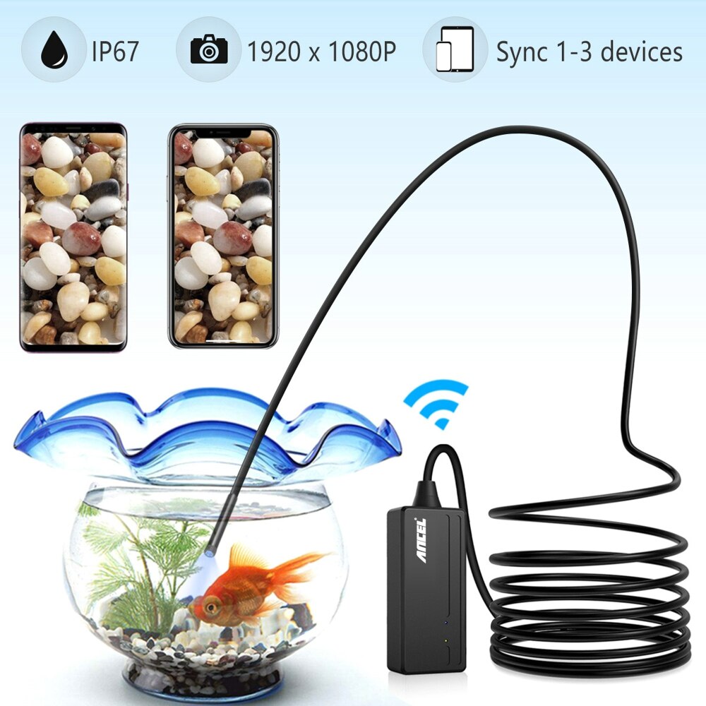 Ancel wifi 10m endoskop kamera 5.5mm hd 6500k vattentät halvstyv borescope inspektionskamera för android pc ios