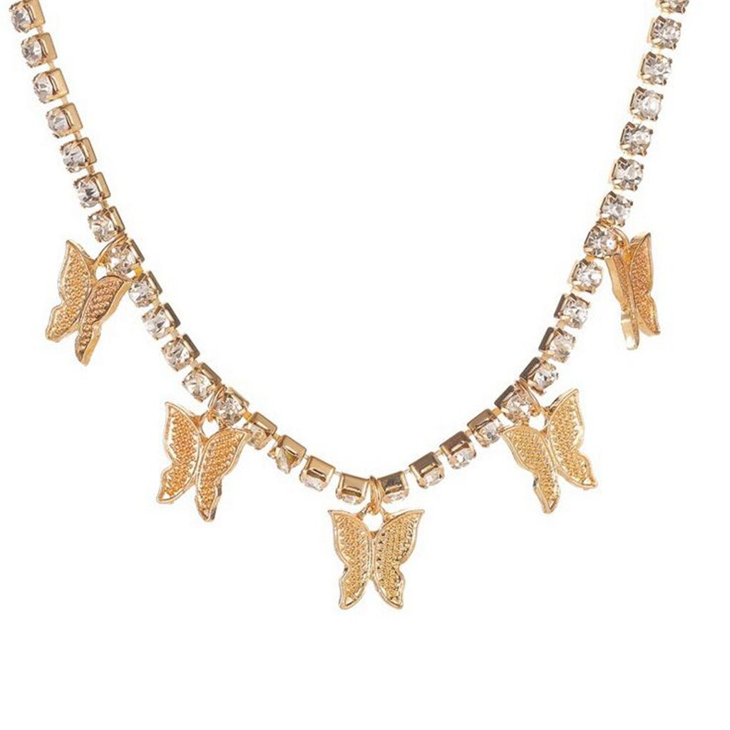 Moda non-dissolvenza in acciaio inox Animale farfalla stella Collana in oro Le Donne Collana Girocollo Pendenti con Gemme E Perle Femme Dei Monili Della Catena regali: GD