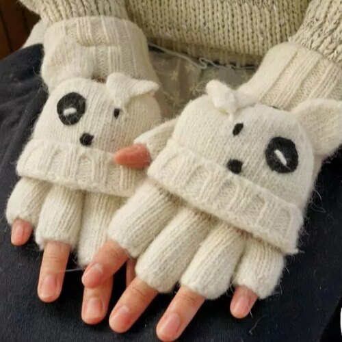 Mori Girl Lolita Kawaii medio dedo dibujos animados encantador oso León invierno guantes De lana guantes gruesos sin dedos calientes Luvas De Inverno: Dog